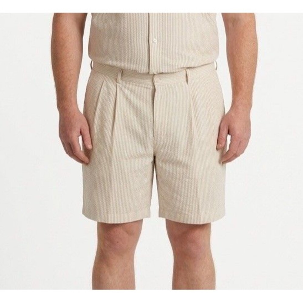 Jos A Bank Seersucker Stays Cool Shorts Men’s 36 Beige Stripe Casual Golf Preppy